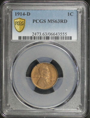 Obverse of this 1914-D Lincoln Cent Wheat Reverse PCGS MS-63 RD
