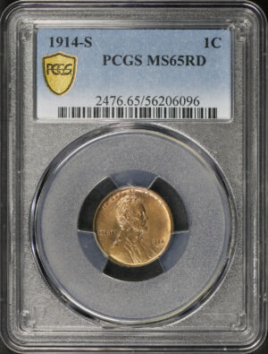 Obverse of this 1914-S Lincoln Cent Wheat Reverse PCGS MS-65 RD