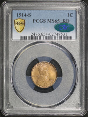 Obverse of this 1914-S Lincoln Cent Wheat Reverse PCGS MS-65+ RD CAC