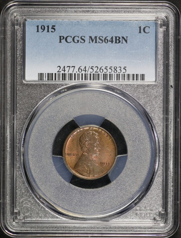 Obverse of this 1915 Lincoln Cent Wheat Reverse PCGS MS-64 BN