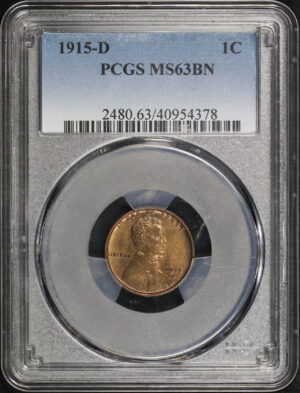 Obverse of this 1915-D Lincoln Cent Wheat Reverse PCGS MS-63 BN