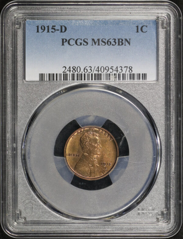 Obverse of this 1915-D Lincoln Cent Wheat Reverse PCGS MS-63 BN