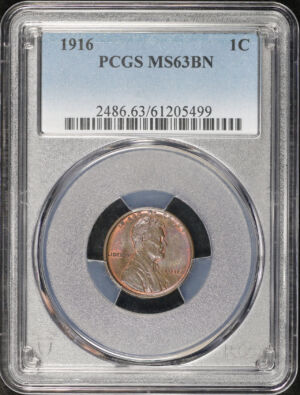 Obverse of this 1916 Lincoln Cent Wheat Reverse PCGS MS-63 BN