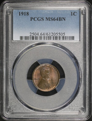 Obverse of this 1918 Lincoln Cent Wheat Reverse PCGS MS-64 BN