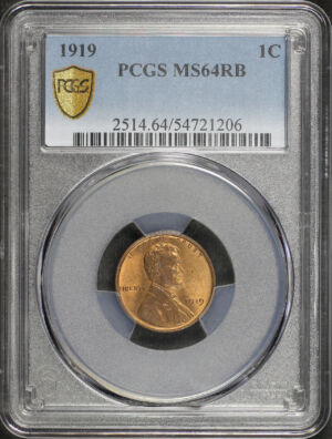 Obverse of this 1919 Lincoln Cent Wheat Reverse PCGS MS-64 RB
