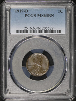 Obverse of this 1919-D Lincoln Cent Wheat Reverse PCGS MS-63 BN