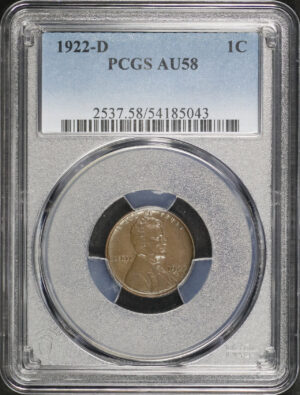 Obverse of this 1922-D Lincoln Cent Wheat Reverse PCGS AU-58 BN