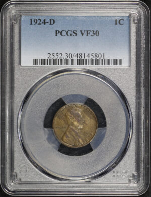 Obverse of this 1924-D Lincoln Cent Wheat Reverse PCGS VF-30 BN