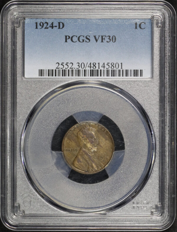 Obverse of this 1924-D Lincoln Cent Wheat Reverse PCGS VF-30 BN