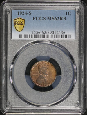 Obverse of this 1924-S Lincoln Cent Wheat Reverse PCGS MS-62 RB