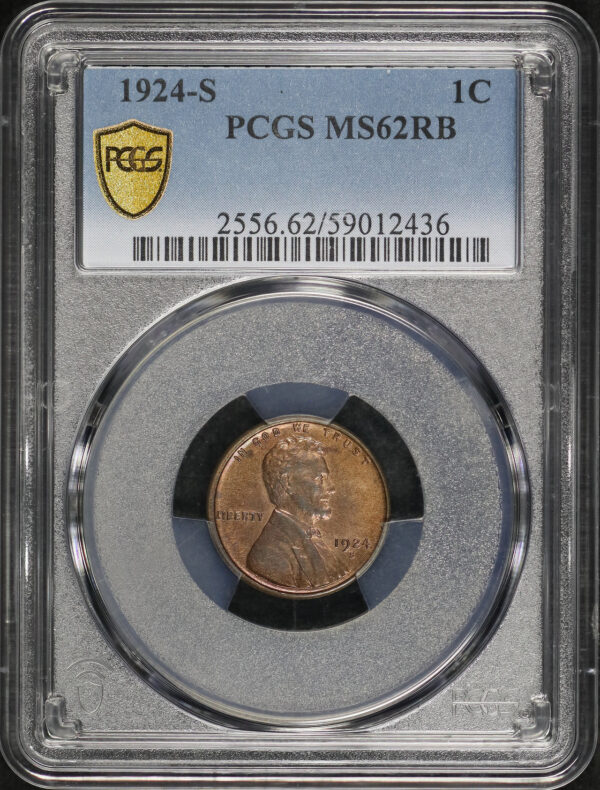 Obverse of this 1924-S Lincoln Cent Wheat Reverse PCGS MS-62 RB
