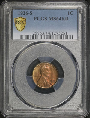 Obverse of this 1926-S Lincoln Cent Wheat Reverse PCGS MS-64 RD