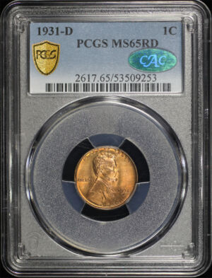 Obverse of this 1931-D Lincoln Cent Wheat Reverse PCGS MS-65 RD CAC