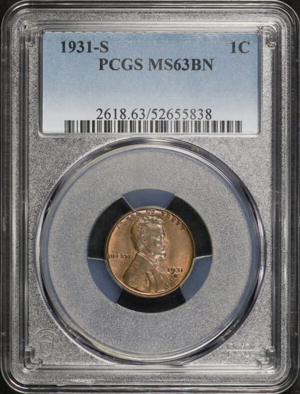 Obverse of this 1931-S Lincoln Cent Wheat Reverse PCGS MS-63 BN