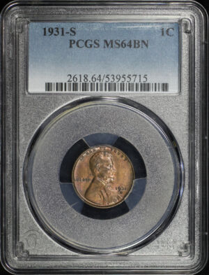 Obverse of this 1931-S Lincoln Cent Wheat Reverse PCGS MS-64 BN
