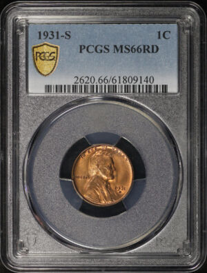Obverse of this 1931-S Lincoln Cent Wheat Reverse PCGS MS-66 RD