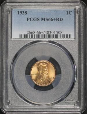 Obverse of this 1938 Lincoln Cent Wheat Reverse PCGS MS-66+ RD