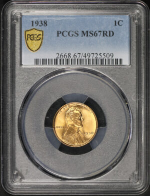 Obverse of this 1938 Lincoln Cent Wheat Reverse PCGS MS-67 RD