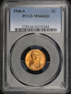 Obverse of this 1946-S Lincoln Cent Wheat Reverse PCGS MS-66 RD