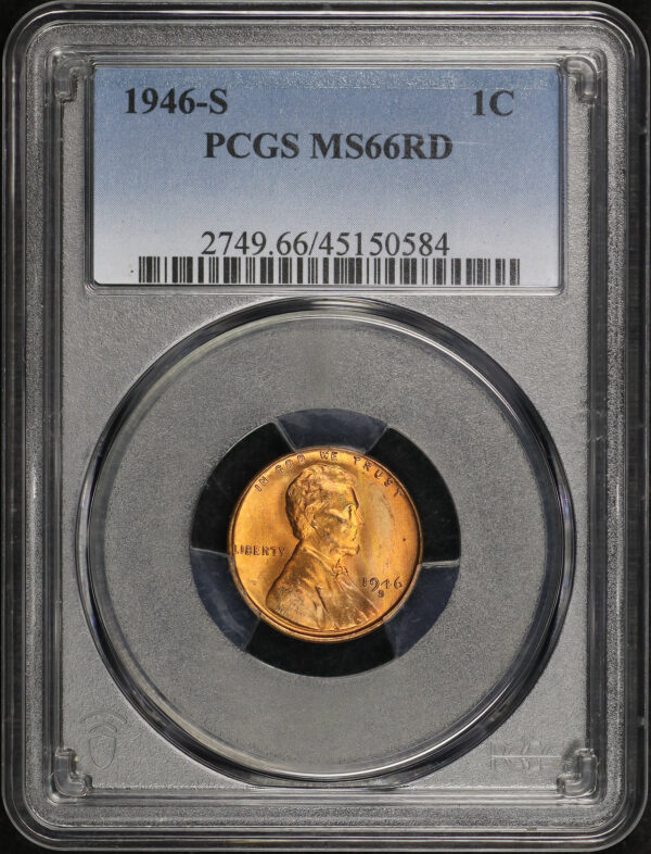 Obverse of this 1946-S Lincoln Cent Wheat Reverse PCGS MS-66 RD