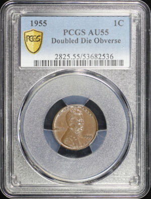 Obverse of this 1955 Lincoln Cent Wheat Reverse Doubled Die Obverse PCGS AU-55 BN