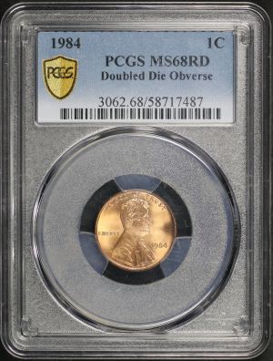 Obverse of this 1984 Doubled Die Obverse Lincoln Memorial Cent PCGS MS-68 RD
