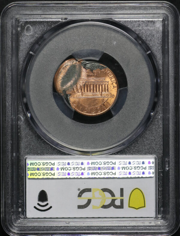 Reverse of this 1996 Lincoln Cent Modern PCGS MS-65 RD Mint Error D/S 2nd Strike 80% O/C