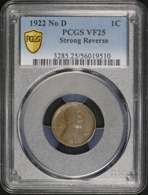 Obverse of this 1922-D No D Lincoln Cent Wheat Reverse Strong Reverse PCGS VF-25 BN