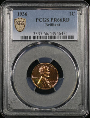 Obverse of this 1936 Lincoln Cent Wheat Reverse Brilliant PCGS PR-66 RD