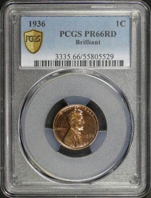 Obverse of this 1936 Lincoln Cent Wheat Reverse Brilliant PCGS PR-66 RD