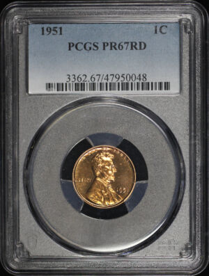 Obverse of this 1951 Lincoln Cent Wheat Reverse PCGS PR-67 RD