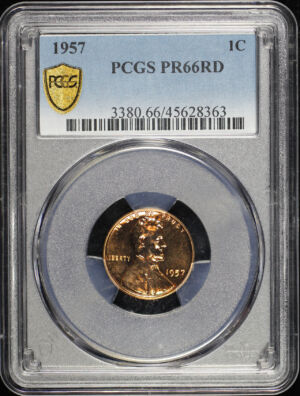 Obverse of this 1957 Lincoln Cent Wheat Reverse PCGS PR-66 RD