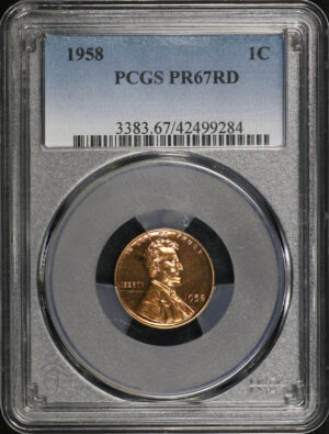 Obverse of this 1958 Lincoln Cent Wheat Reverse PCGS PR-67 RD
