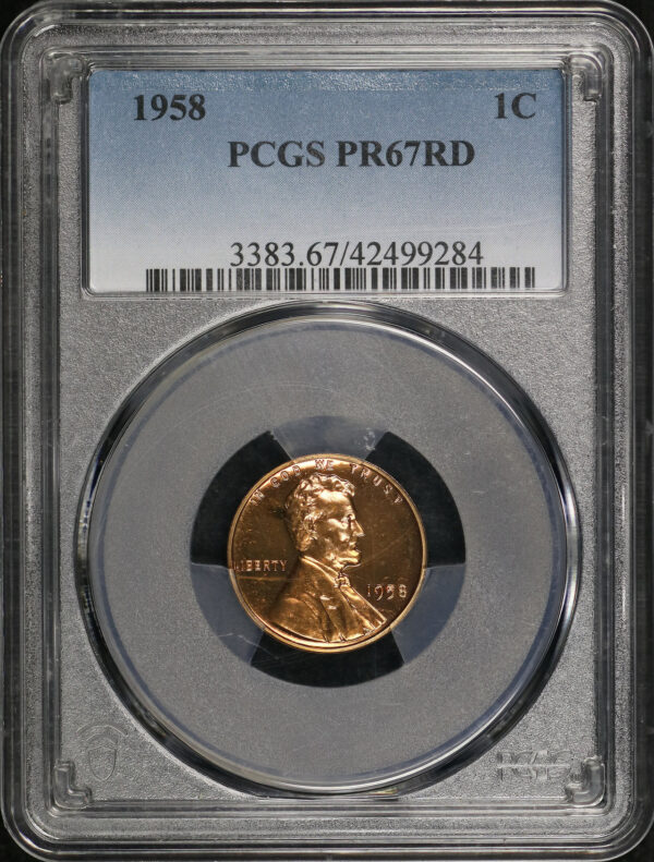 Obverse of this 1958 Lincoln Cent Wheat Reverse PCGS PR-67 RD