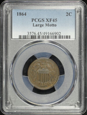 Obverse of this 1864 Two Cent Large Motto PCGS XF-45 BN