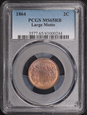 Obverse of this 1864 Two Cent Large Motto PCGS MS-65 RB