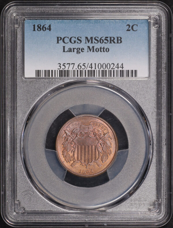 Obverse of this 1864 Two Cent Large Motto PCGS MS-65 RB