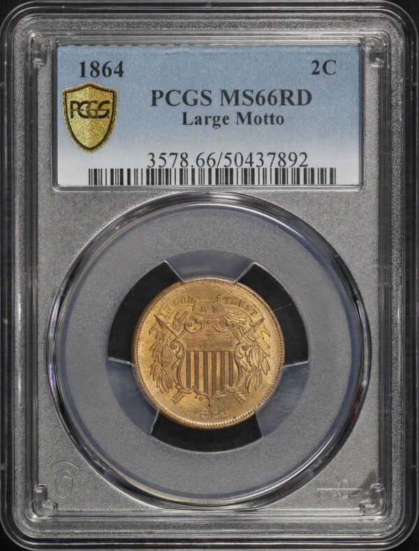 Obverse of this 1864 Large Motto Two Cent PCGS MS-66 RD