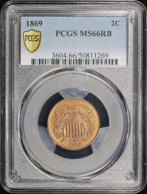 Obverse of this 1869 Two Cent PCGS MS-66 RB