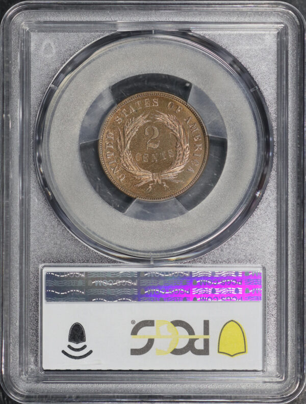 Reverse of this 1873 Two Cent Open 3 PCGS PR-65+ RB CAC