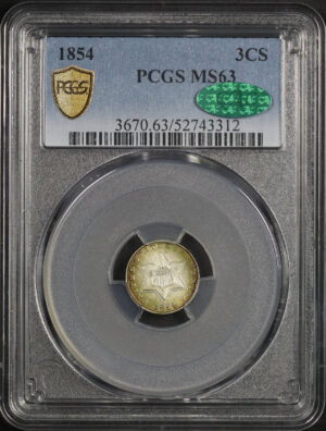 Obverse of this 1854 Three Cent Silver PCGS MS-63 CAC