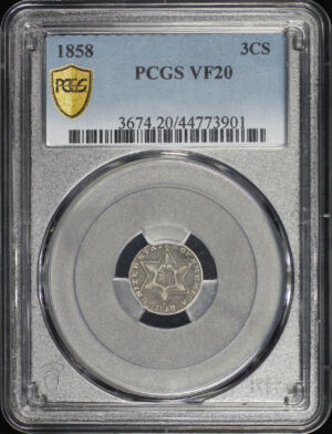 Obverse of this 1858 Three Cent Silver PCGS VF-20