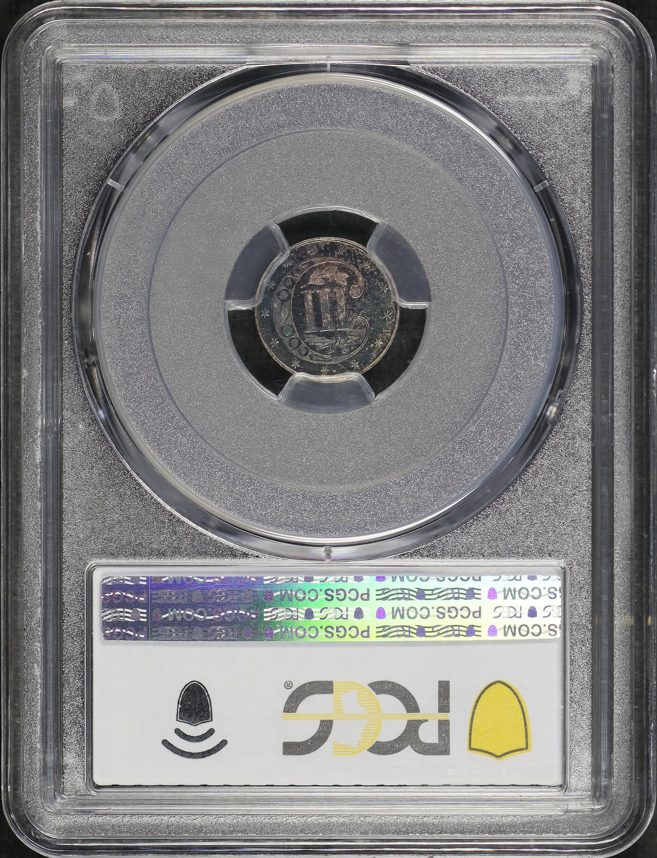 Reverse of this 1866 Three Cent Silver PCGS PR-67 Deep Blueberry Toning