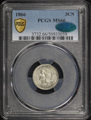 Obverse of this 1866 Three Cent Nickel PCGS MS-66