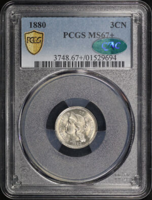 Obverse of this 1880 Three Cent Nickel PCGS MS-67+ CAC
