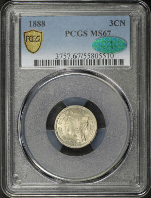 Obverse of this 1888 Three Cent Nickel PCGS MS-67 CAC