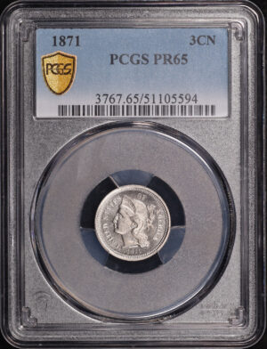 Obverse of this 1871 Three Cent Nickel PCGS PR-65