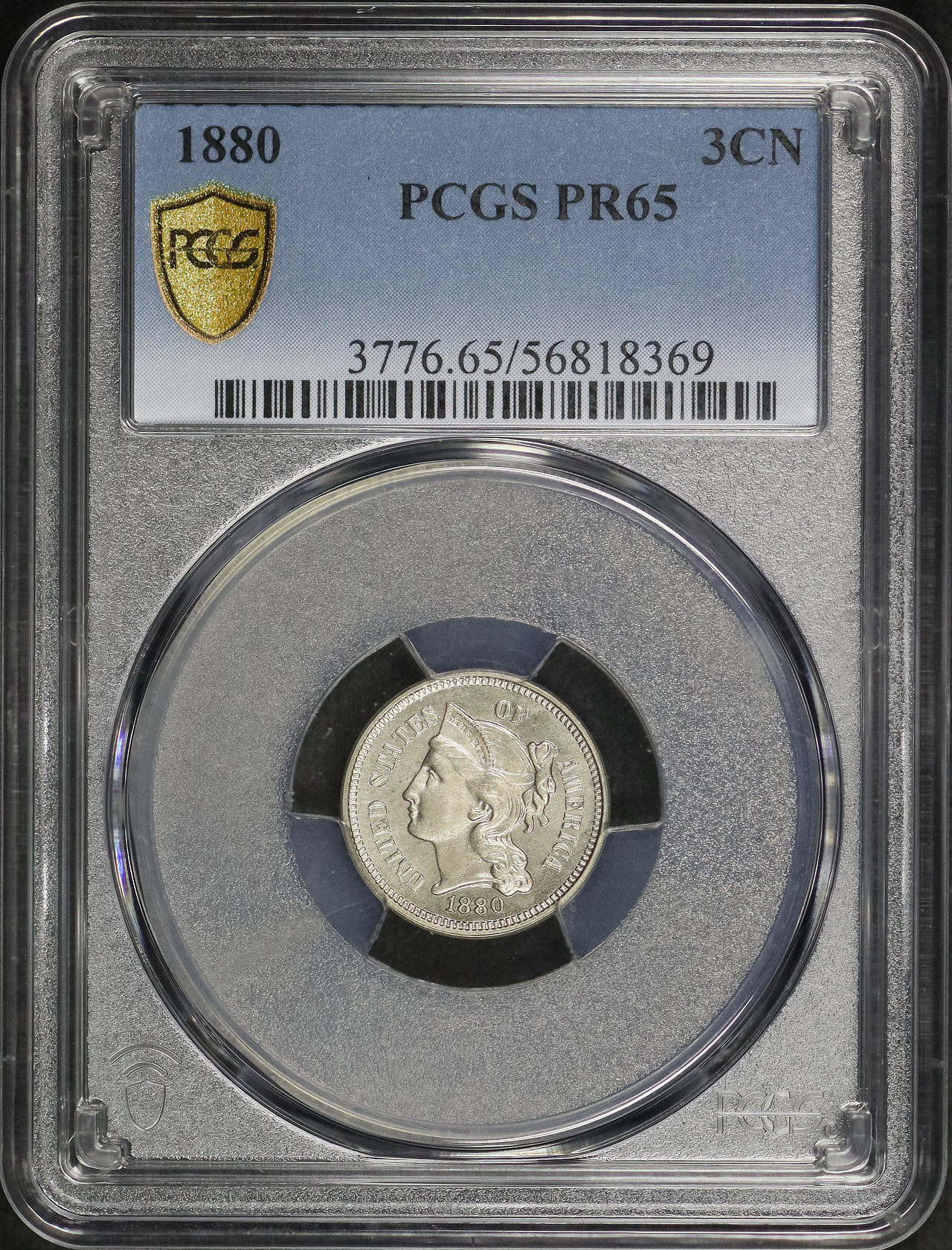 Obverse of this 1880 Three Cent Nickel PCGS PR-65