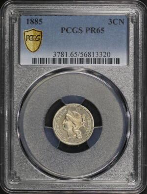 Obverse of this 1885 Three Cent Nickel PCGS PR-65