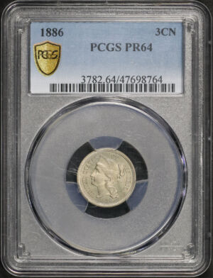 Obverse of this 1886 Three Cent Nickel PCGS PR-64